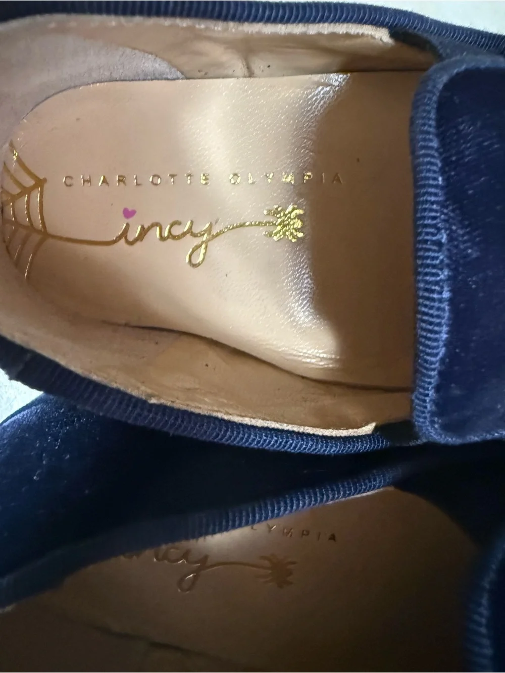Charlotte Olympia Incy Wincy Blue Velvet Suede sole shoes size 26